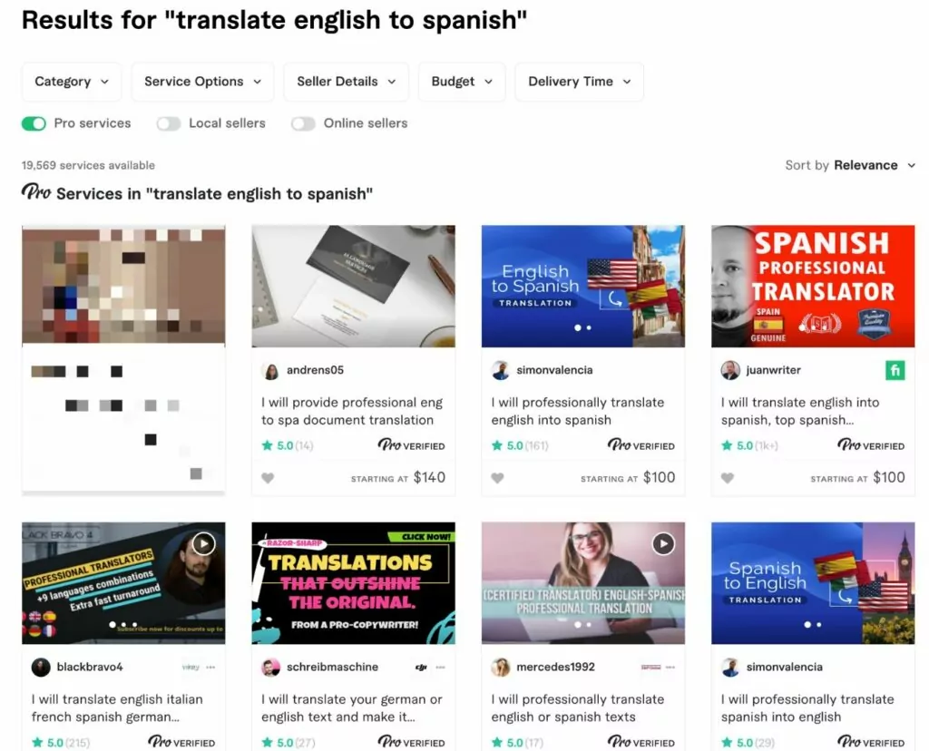 Fiverr serviços de tradução