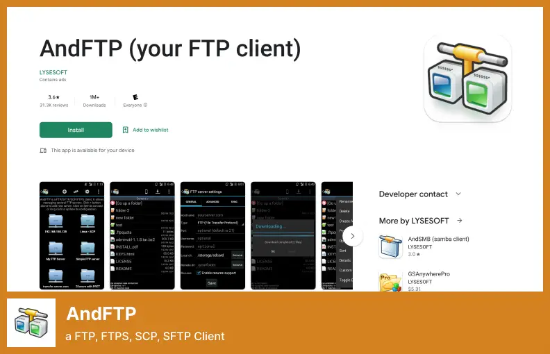 AndFTP - bir FTP, FTPS, SCP, SFTP İstemcisi