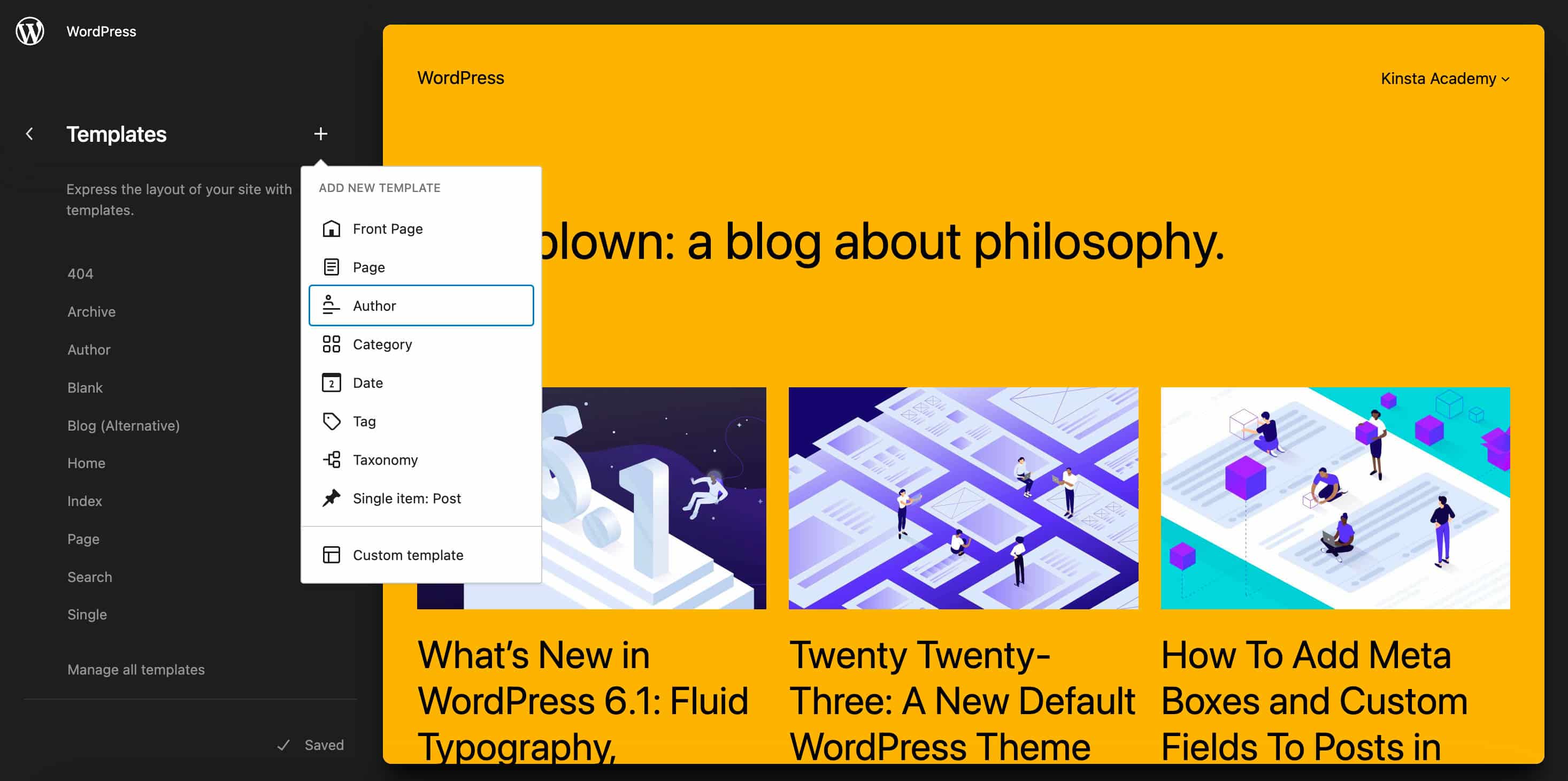 Aggiunta di un nuovo modello in WordPress 6.2