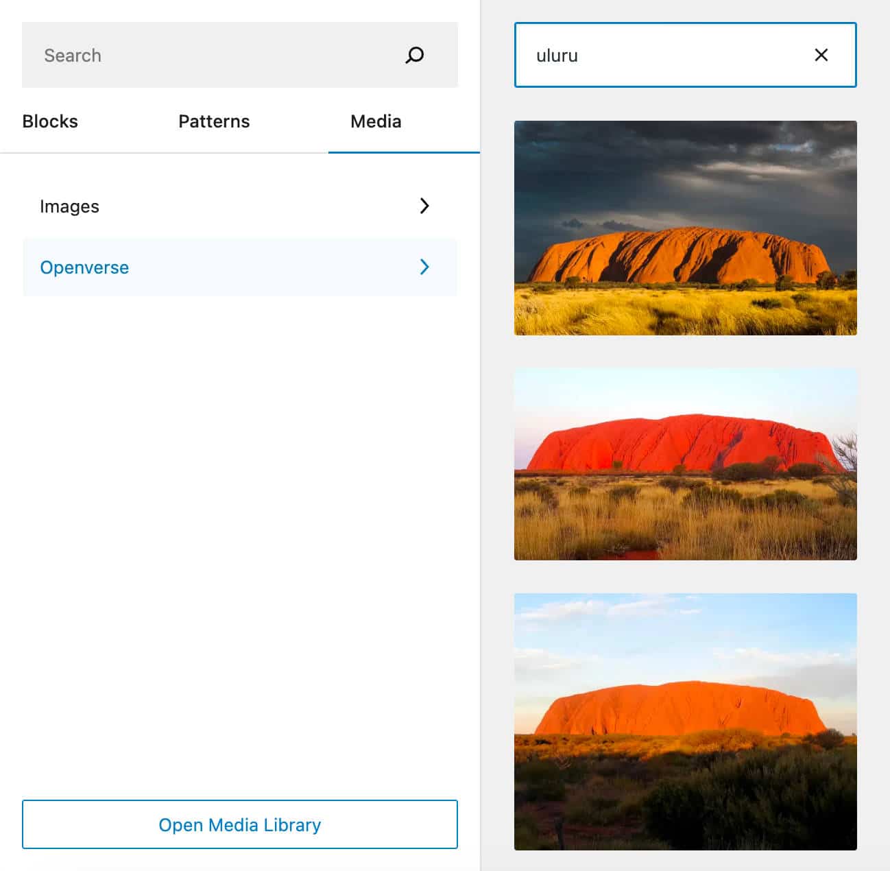 Openverse è ora integrato nel Block Inserter
