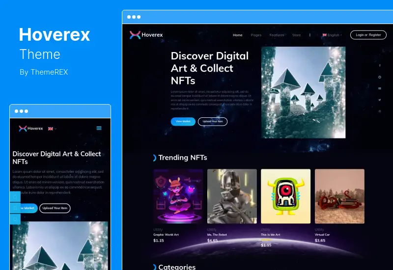 Hoverex 主题 - 加密货币、NFT 和 ICO WordPress 主题