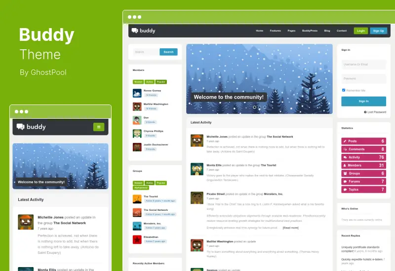 Buddy Theme - 多用途 BuddyPress WordPress 主题