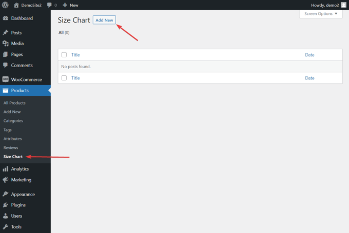 Botiga Pro 添加的“Size Chart”管理頁面