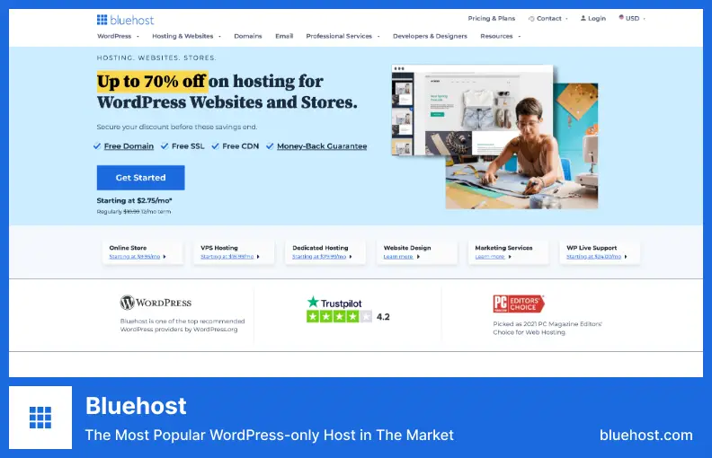 BlueHost - Hosting di siti Web WordPress ben noto