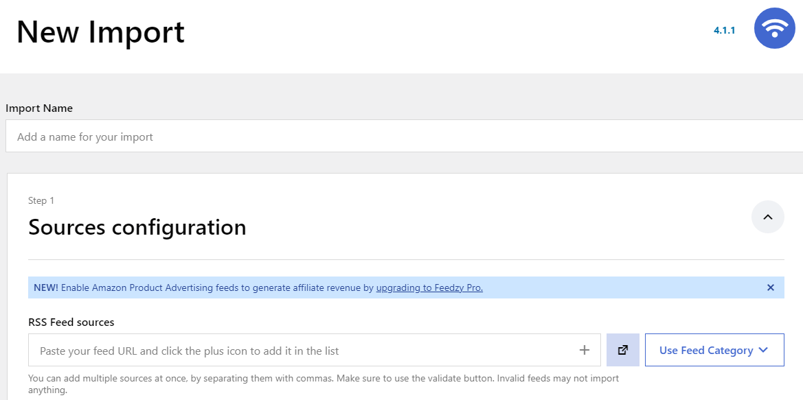 在 Feedzy 中創建一個新的導入。