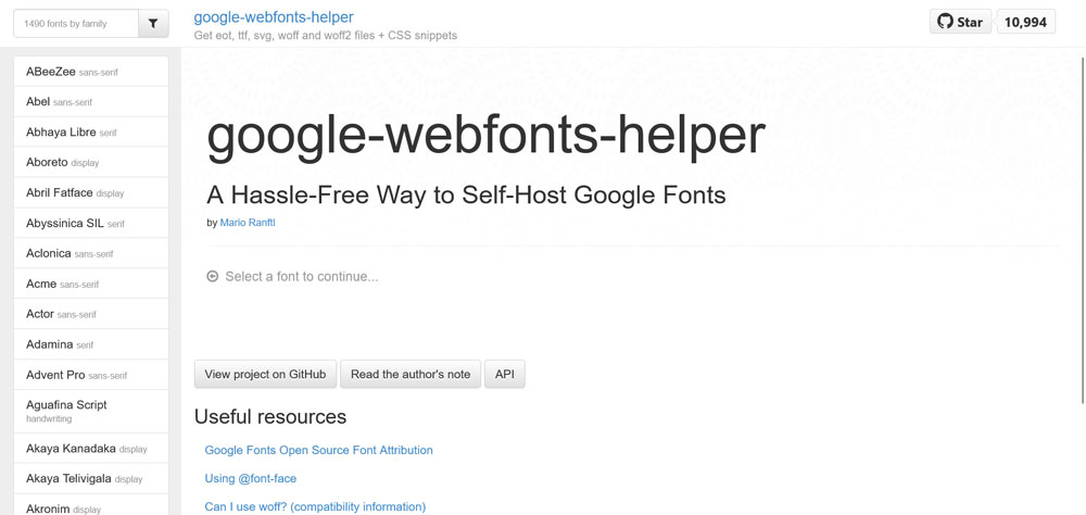 página inicial do assistente do google webfonts