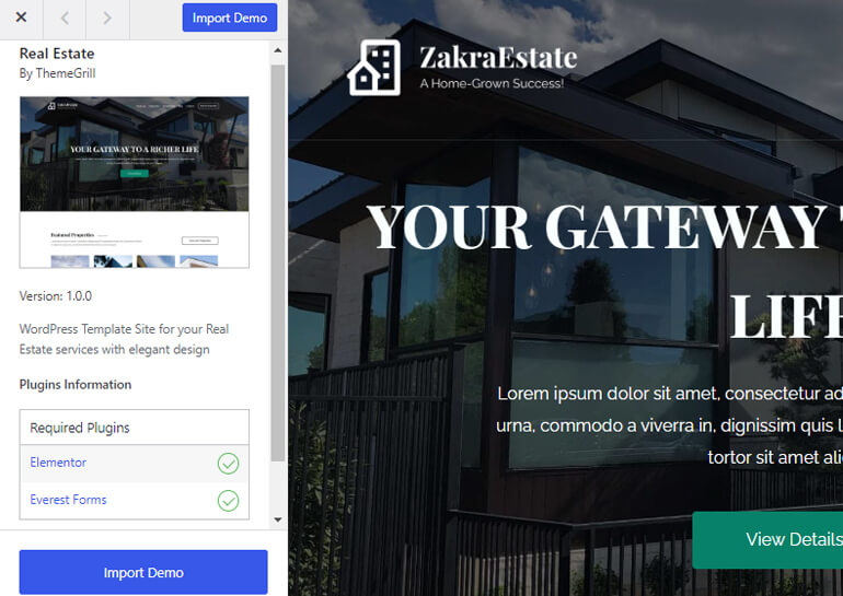 ตัวอย่างการสาธิต Zakra Real Estate Theme