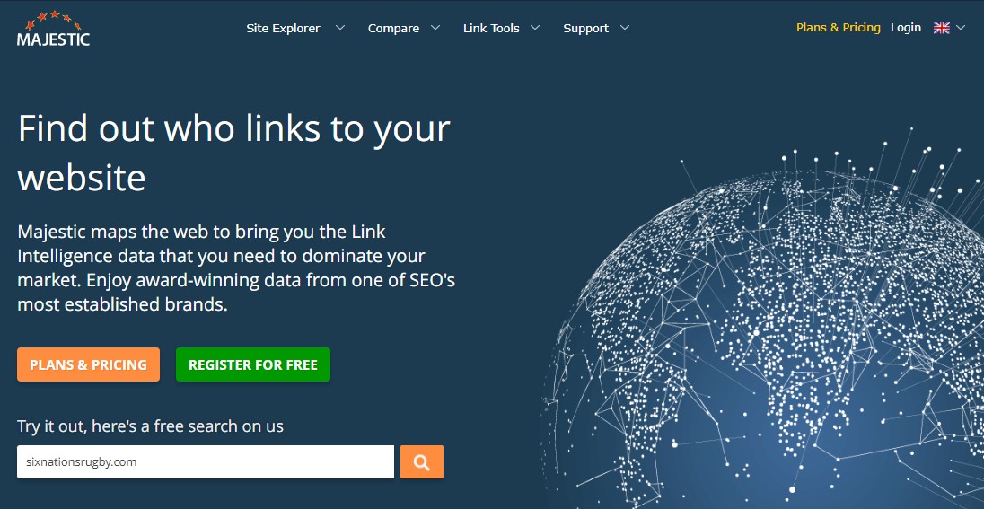 Majestic - SEO Backlink Checker e set di strumenti per la creazione di link