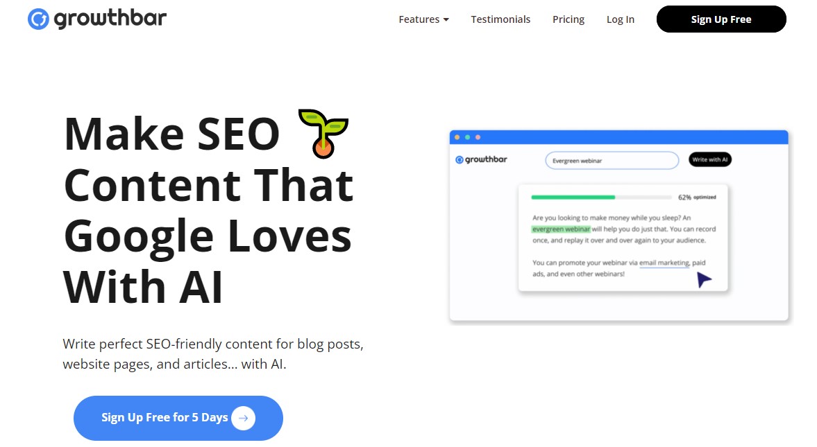 GrowthBar - A melhor ferramenta de redação de IA para blogueiros