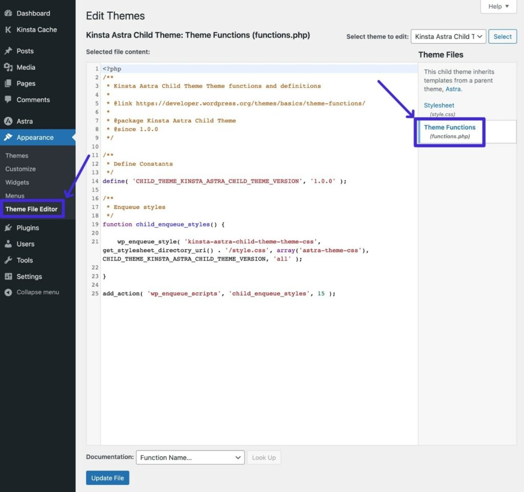 So bearbeiten Sie die Datei functions.php von Ihrem WordPress-Dashboard aus.