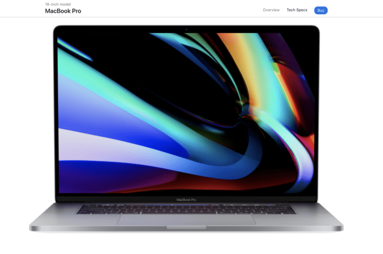 ページをスクロールし続けると完全に開いた MacBook Pro のスクリーンショット。