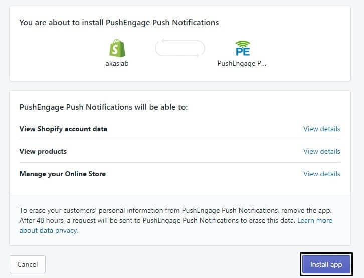 Installer l'application de notifications push Shopify