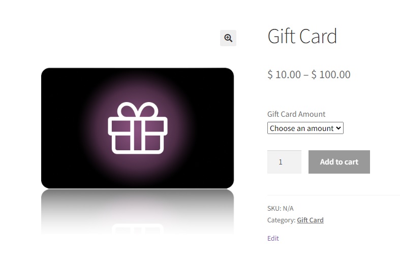 продукт подарочной карты создать подарочные карты woocommerce