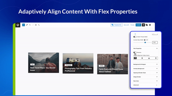 PostX 行/列ブロックの紹介: コンテンツを完璧に表示する 4 Flex Properties
