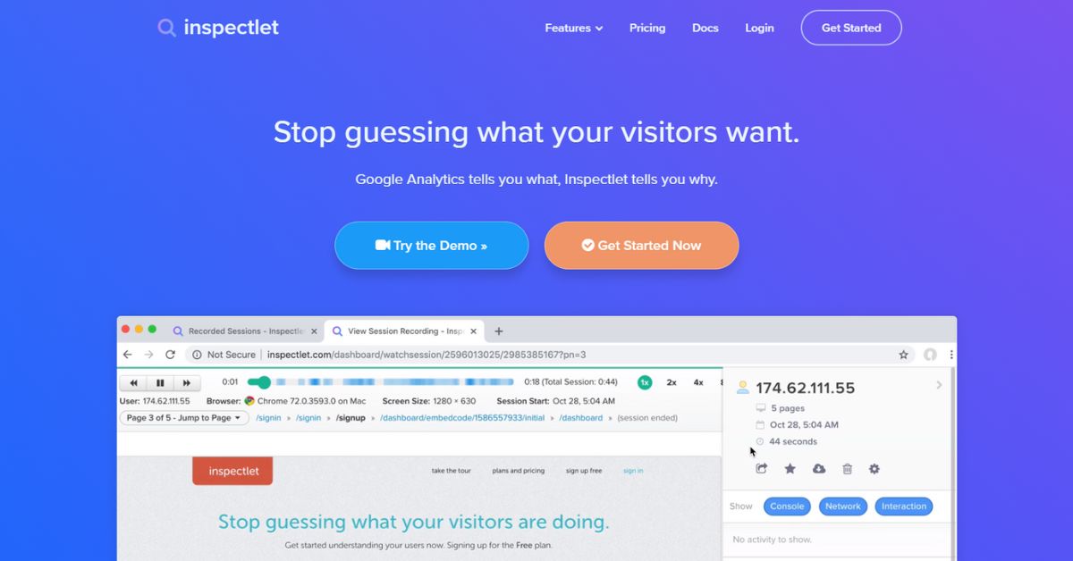 Inspectlet: One of Hotjar Competitors