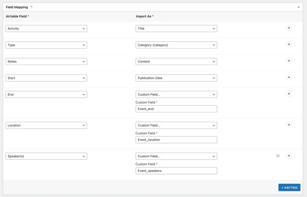 synchronizacja air wp konfigurowanie mapowania pól airtable