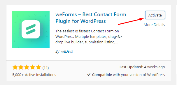 Complemento de formulario de WordPress weForms