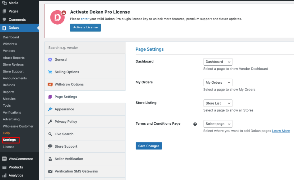 Personalizar la configuración básica de Dokan