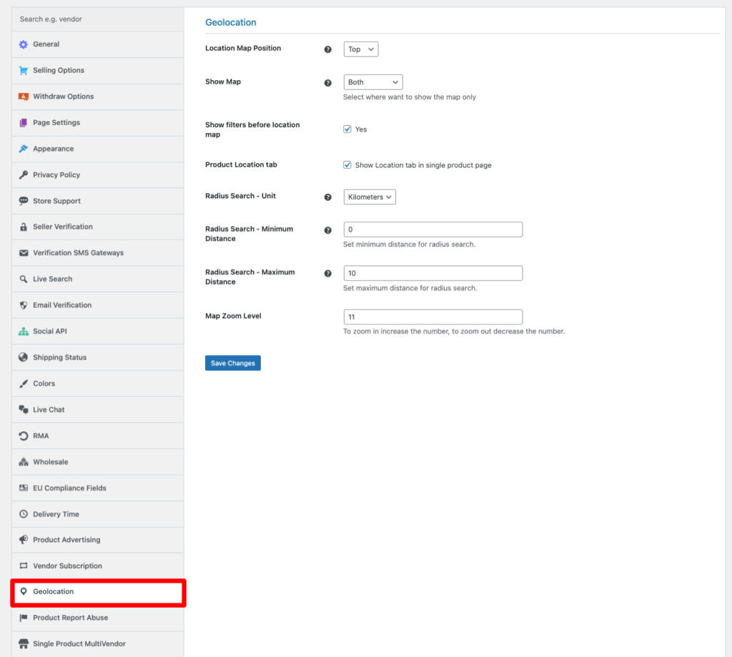 Geolocalización Descripción general de la configuración de Dokan