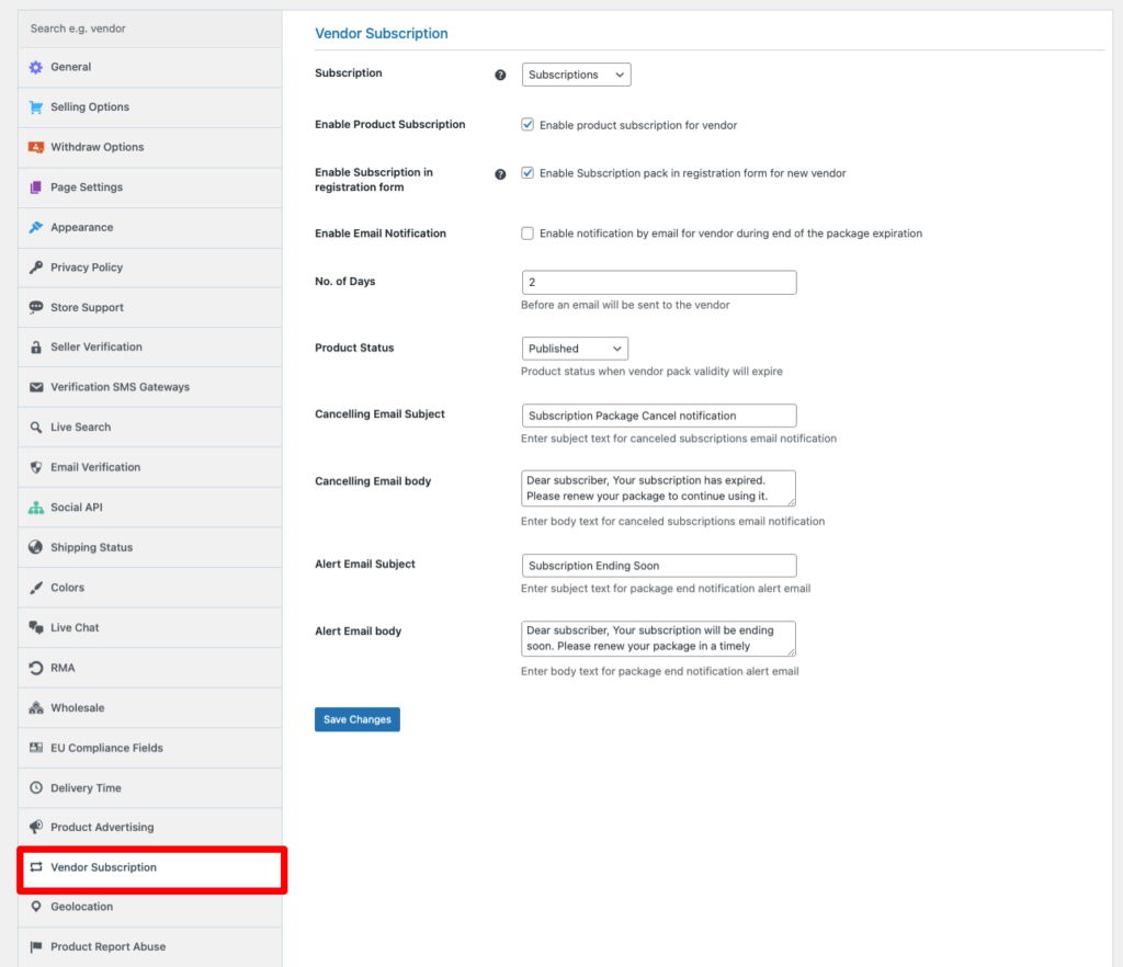 Descripción general de la suscripción del proveedor de la configuración de Dokan