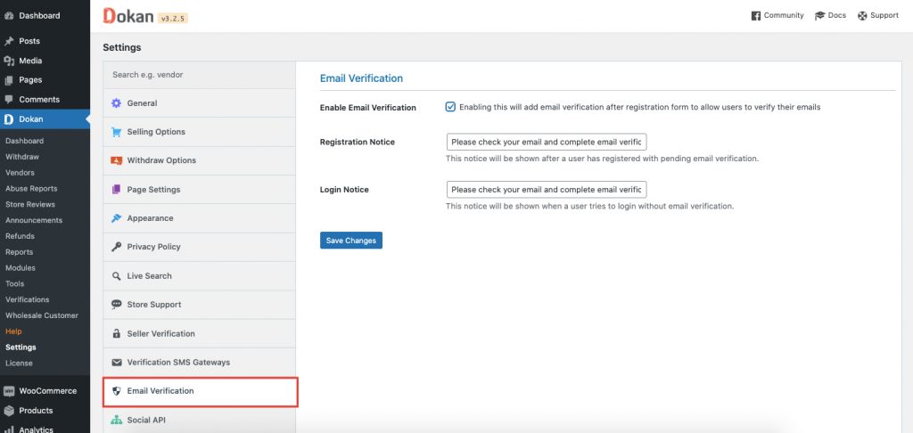 habilitar la verificación de correo electrónico