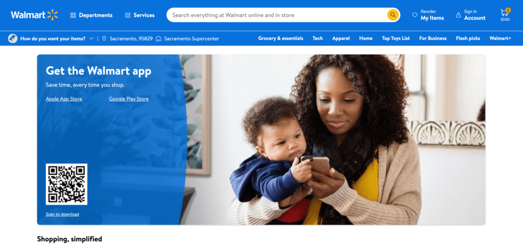 Une capture d'écran de l'application mobile Walmart