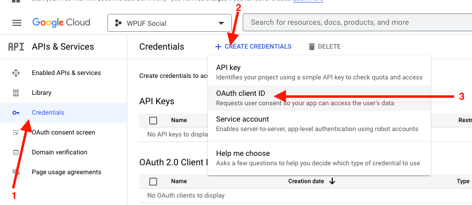 CRIAR CREDENCIAIS > ID do cliente OAuth