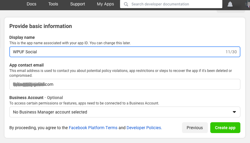 ให้ข้อมูลพื้นฐาน - Meta for Developers Dashboard