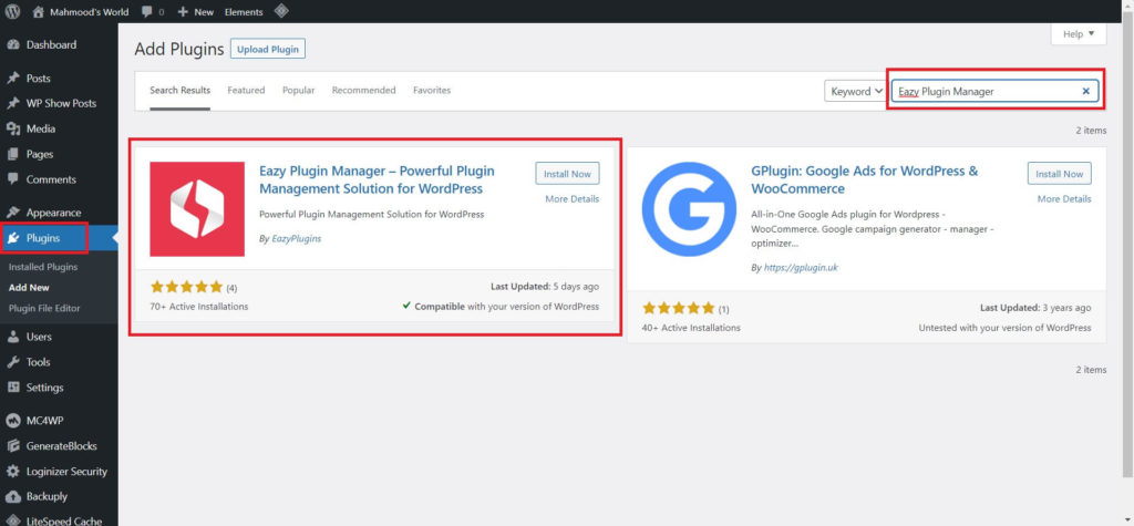 Instalar Eazy Plugin Manager desde WordPress