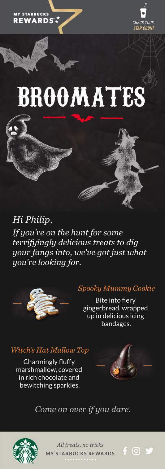 Idéias de marketing de halloween da Starbucks para campanha de e-mail