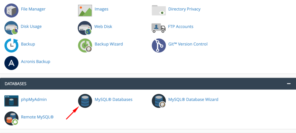 Ein Screenshot der cPanel My SQL-Datenbank