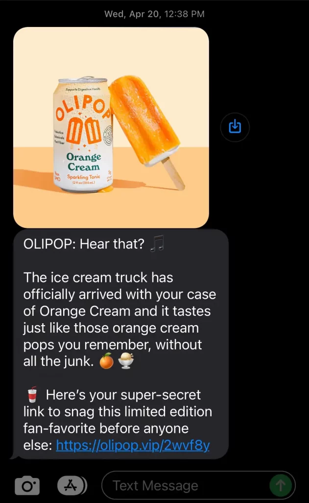 Ein Screenshot von olipop-sms-marketing