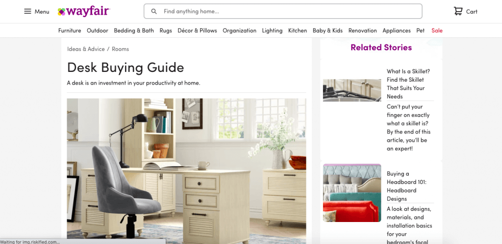 Ein Screenshot der Wayfair-Content-Marketing-Strategie