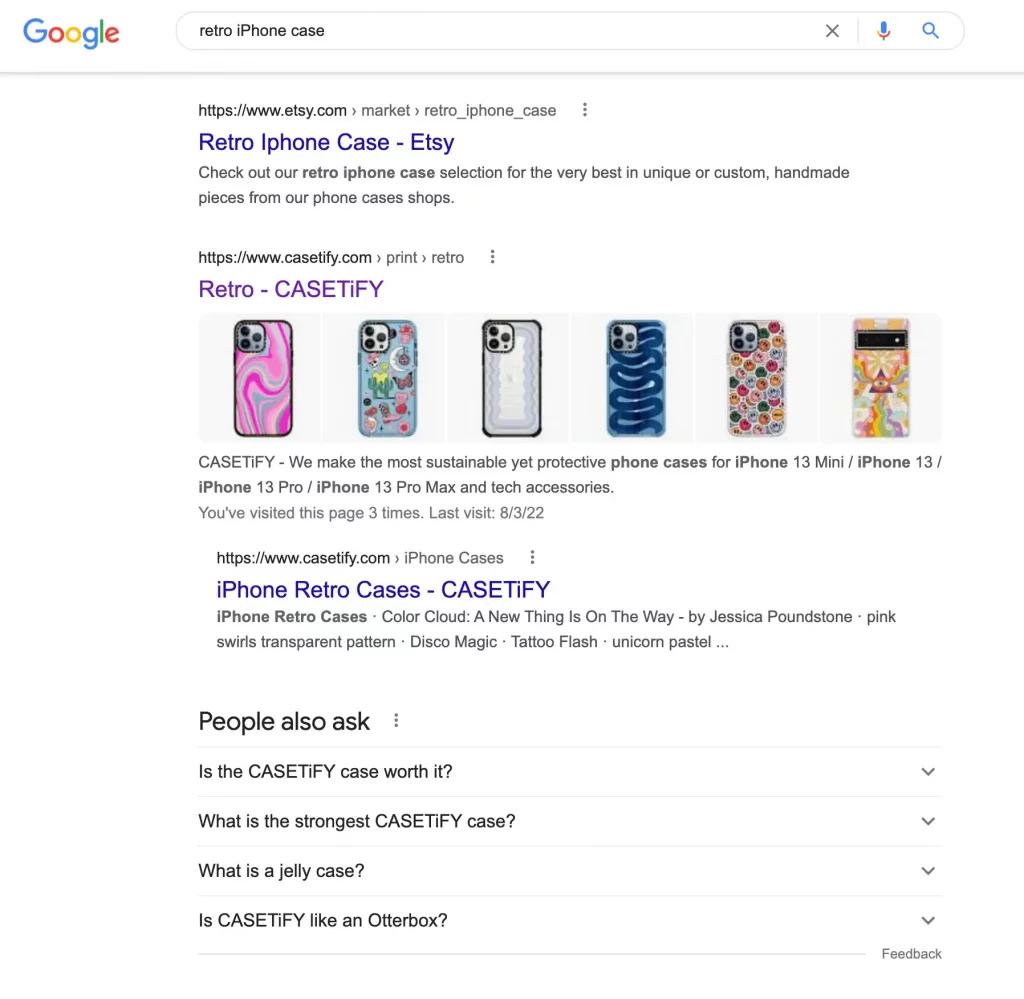 Zrzut ekranu marketingu SEO Casetify