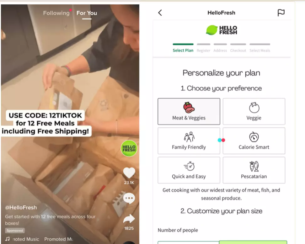 HelloFresh 在他们的 TikTok 视频中添加了号召性用语按钮