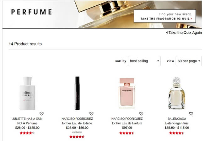 Perfumes recomendados da Sephora com base no resultado do quiz