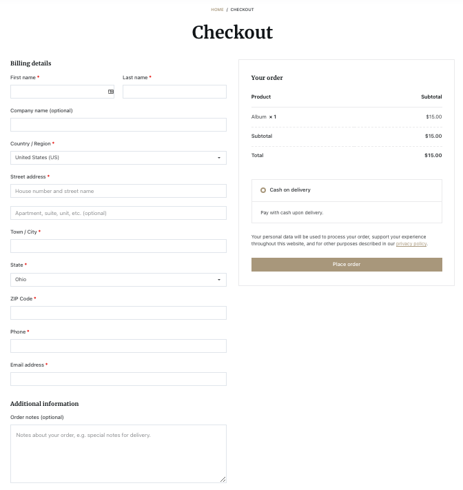 หน้าชำระเงินเริ่มต้นของ Woocommerce