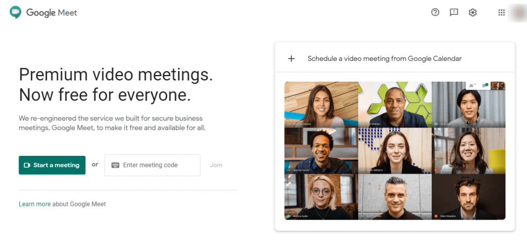 这是Google Meet在线会议工具首页截图