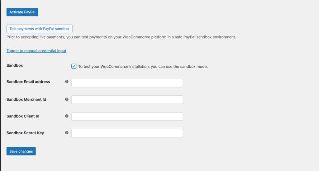 Sistema Sandbox de PayPal en el backend de WooCommerce