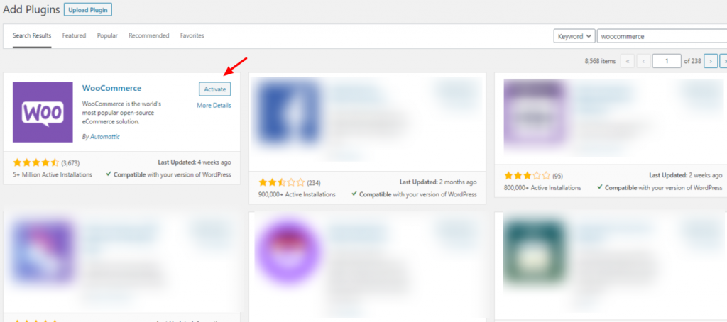 Questo screenshot mostra come installare WooCommerce sul tuo sito WordPress per abilitare le funzionalità di eCommerce