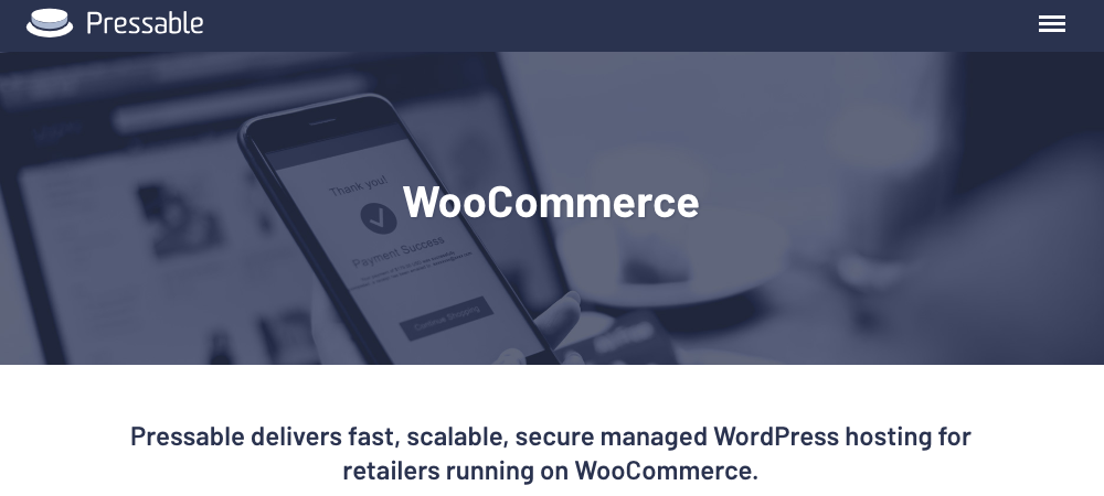 这是 Pressable WooCommerce 托管主页的屏幕截图