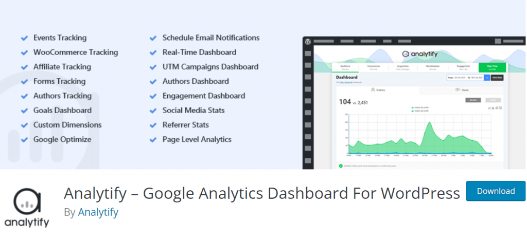 analytify- tabloul de bord Google Analytics pentru WordPress