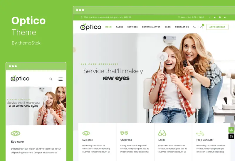 Tema Optico - Tema WordPress per optometrista e cura degli occhi