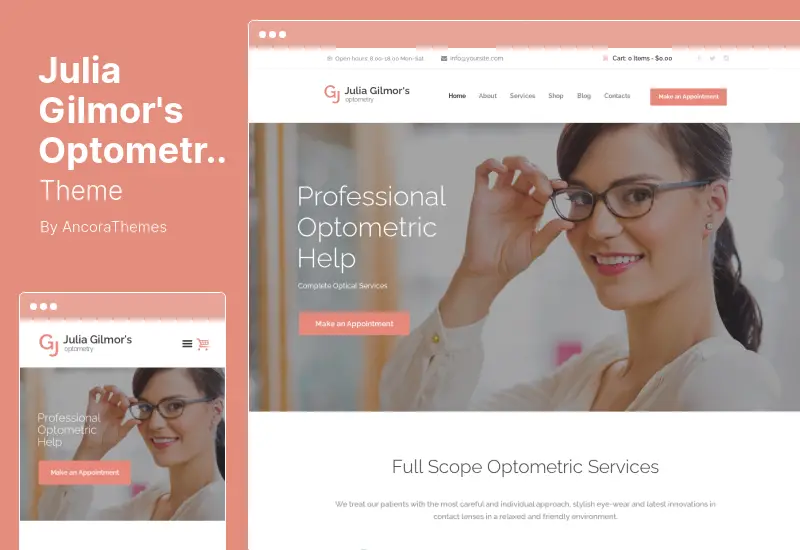 Julia Gilmors Optometrie-Theme – Optometrie, Optiker & Optikgeschäft Medizinisches WordPress-Theme