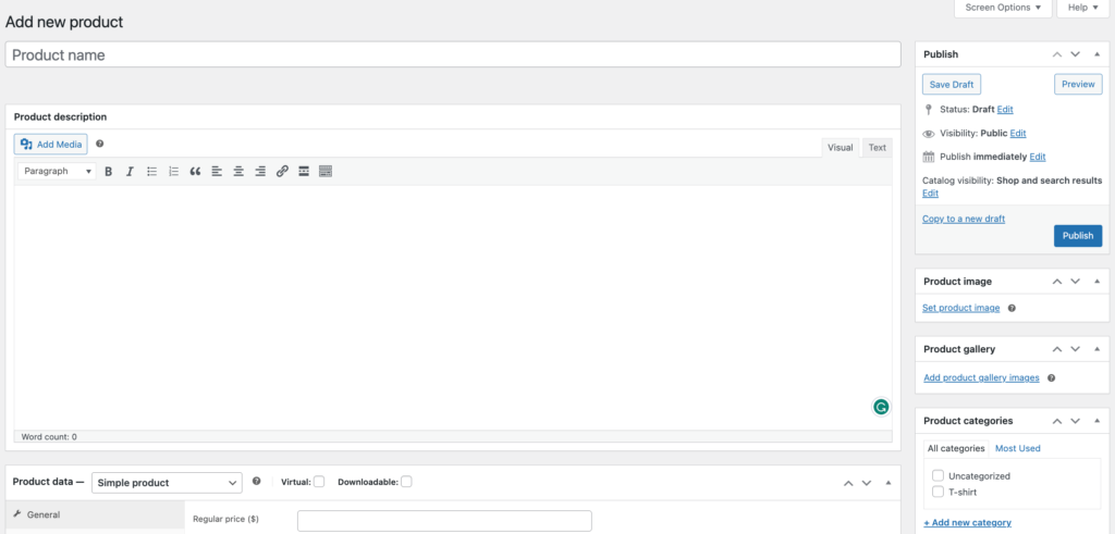 Tangkapan layar untuk menambahkan produk baru ke toko WooCommerce Anda