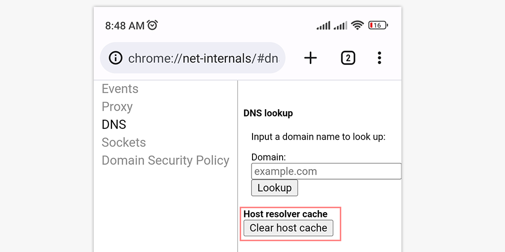 chrome://net-internals/#dns Mobile