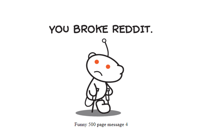 Koltuk değneklerinde Reddit maskotu olan bir Reddit 500 mesajı