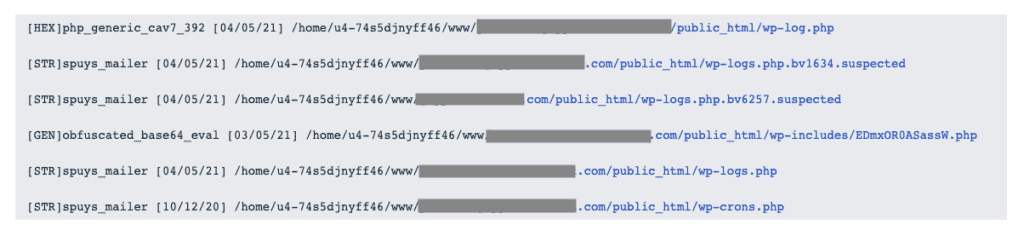 Lista de arquivos hackeados recebidos do host da web