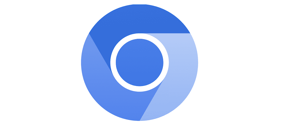 Il roundel del browser Chromium che mostra una pozione esterna segmentata in diverse sfumature di blu e un segmento interno di blu circondato da un bordo bianco.