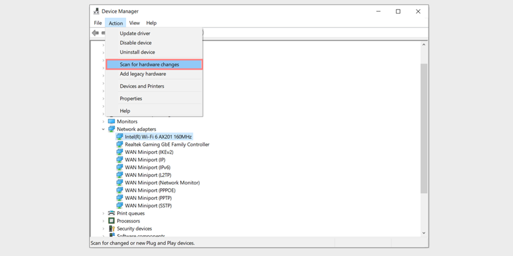 Scanning for Hardware Changes in Network Adapter